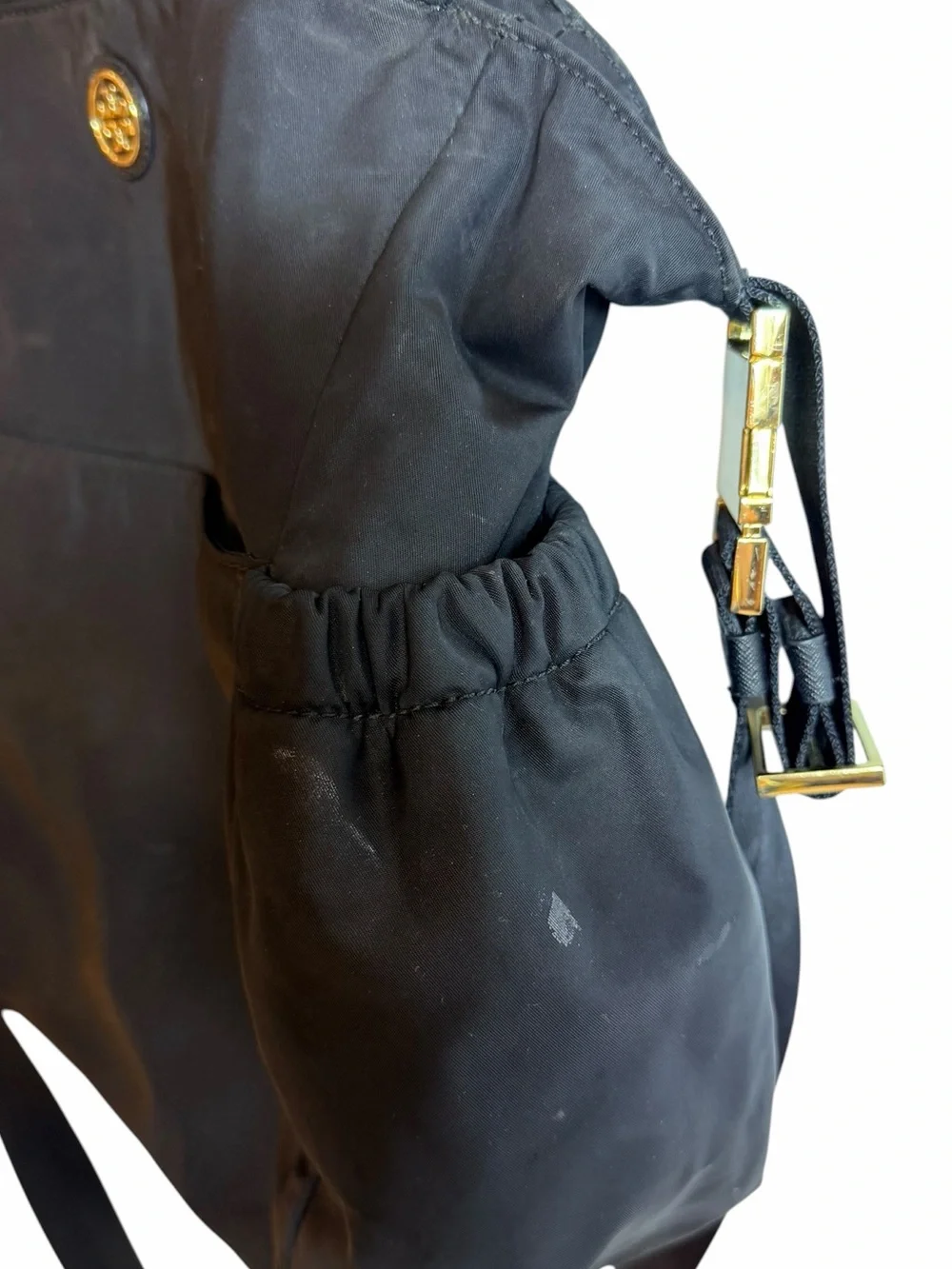 Tory Burch Scout Black Nylon Briefcase Work Tote Crossbody Gold Hardware